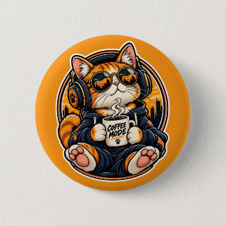 Badge Rond 5 Cm Chat de la rue cool buvant du café