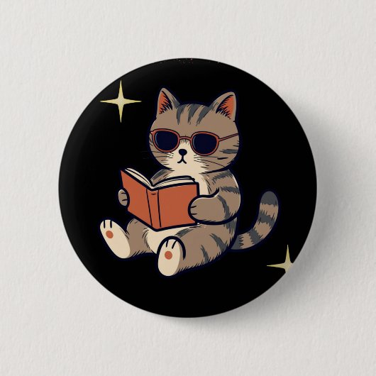 Badge Rond 5 Cm Chat de lecture amusant (Devant)
