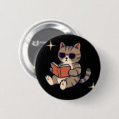 Badge Rond 5 Cm Chat de lecture amusant (Devant & derrière)