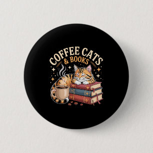 Badge Rond 5 Cm Chat de lecture confortable café et livres amoureu