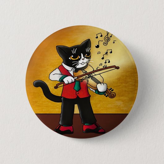 Badge Rond 5 Cm Chat de musique violon (Devant)
