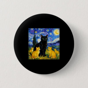 Badge Rond 5 Cm Chat de nuit étoilée artistique chat noir & ch