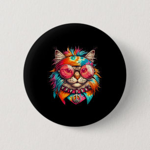Badge Rond 5 Cm Chat de Paix Psychédélique Hippie colorée Retro Su