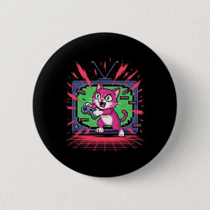 Badge Rond 5 Cm Chat de rage en pixel art Joueur rétro Glitch dans