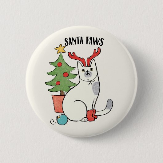 Badge Rond 5 Cm Chat de renne des pattes | de Père Noël (Devant)