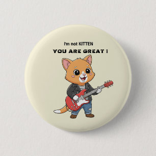 Badge Rond 5 Cm Chat de star du rock jouant de la guitare pour la