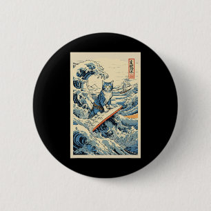 Badge Rond 5 Cm Chat de surf Hokusai Grande vague au large de Kana