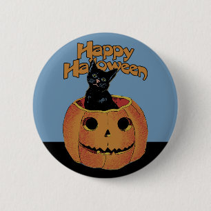 Badge Rond 5 Cm Chat de vintage dans Jack'o'Lantern