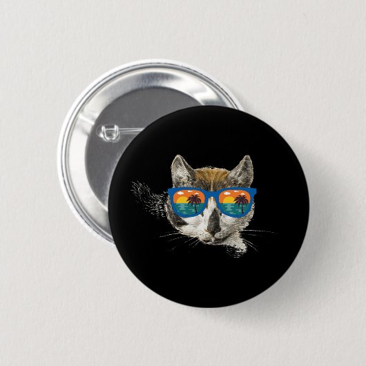 Badge Rond 5 Cm Chat d'été Funny Chat (Devant & derrière)