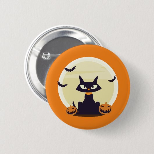 Badge Rond 5 Cm Chat d'Halloween (Devant & derrière)