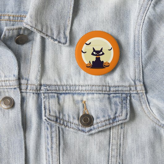 Badge Rond 5 Cm Chat d'Halloween (En situation)