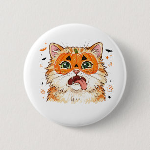 Badge Rond 5 Cm Chat d'Halloween drôle et niais avec peinture de v