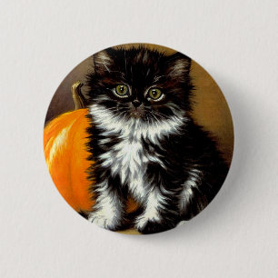 Badge Rond 5 Cm Chat d'Halloween noir et blanc vintage
