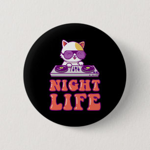Badge Rond 5 Cm Chat DJ Musique Kitten Rave Disco Kitty Animal Ani