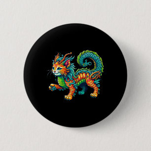 Badge Rond 5 Cm Chat Dragon Bonne Année Chinoise 2024 Femmes Homme