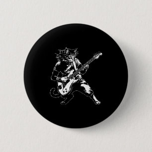 Badge Rond 5 Cm Chat Drôle Jouant B Guitare Rock Amoureux De Musiq