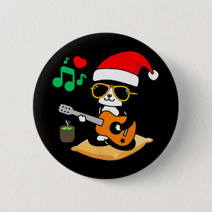 Badge Rond 5 Cm Chat drôle jouant de la guitare lunettes chapeau d