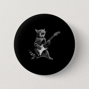 Badge Rond 5 Cm Chat Drôle Jouant Rock And Roll Guitar Hommes Femm
