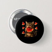 Badge Rond 5 Cm Chat drôle mangeant une tranche de pastèque Jour d (Devant & derrière)