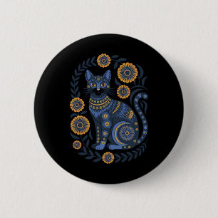 Badge Rond 5 Cm Chat d'Ukraine Floral Vintage Drapeau Ukrainien Vy