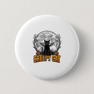 Badge Rond 5 Cm Chat effrayant Halloween Dessin de gravure vintage