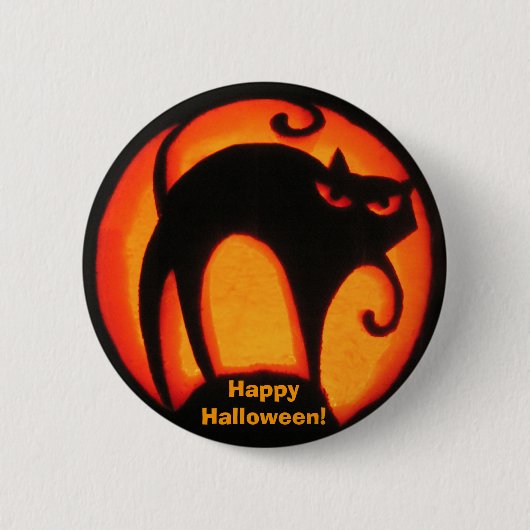 Badge Rond 5 Cm Chat effrayant heureux de Halloween ! Bouton (Devant)