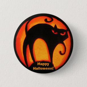 Badge Rond 5 Cm Chat effrayant heureux de Halloween ! Bouton