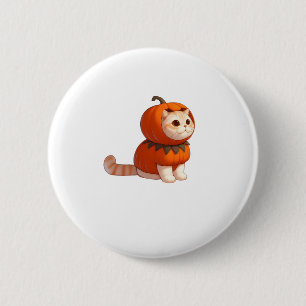 Badge Rond 5 Cm Chat en costume Citrouille pour Halloween