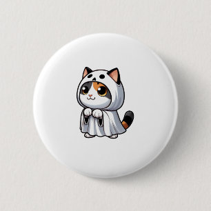 Badge Rond 5 Cm Chat en costume fantôme pour Halloween