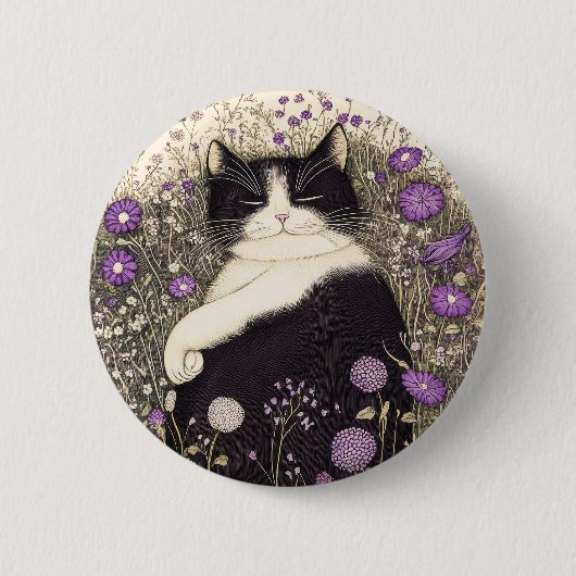 Badge Rond 5 Cm Chat en fleurs (Devant)