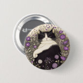 Badge Rond 5 Cm Chat en fleurs (Devant & derrière)