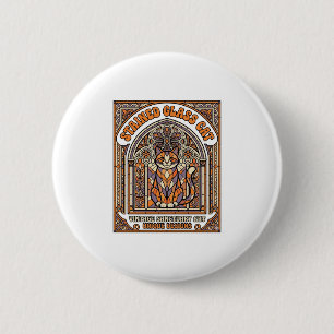 Badge Rond 5 Cm Chat en Verre Cathédrale Vintage