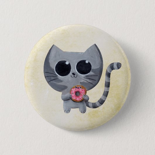 Badge Rond 5 Cm Chat et beignet gris mignons (Devant)