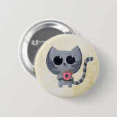 Badge Rond 5 Cm Chat et beignet gris mignons (Devant & derrière)