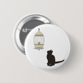 Badge Rond 5 Cm Chat et cage à oiseau (Devant & derrière)