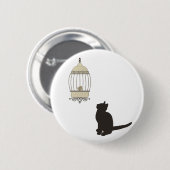 Badge Rond 5 Cm Chat et cage à oiseaux (Devant & derrière)
