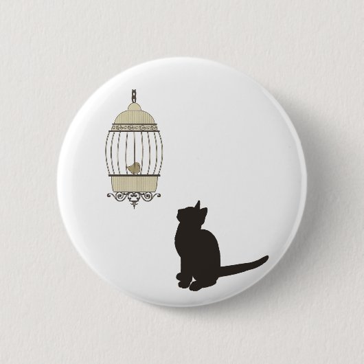 Badge Rond 5 Cm Chat et cage à oiseaux (Devant)
