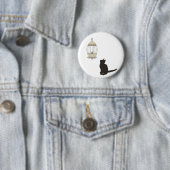Badge Rond 5 Cm Chat et cage à oiseaux (En situation)