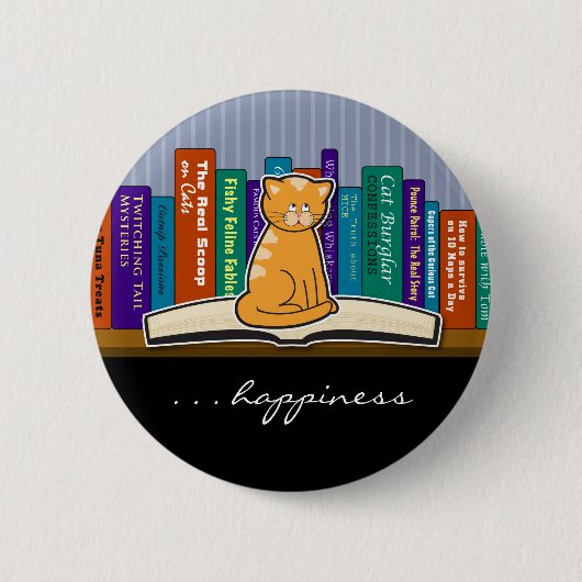 Badge Rond 5 Cm Chat et livres bouton ou Pin (Devant)