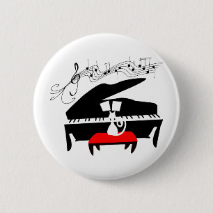 Badge Rond 5 Cm Chat et piano
