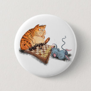 Badge Rond 5 Cm Chat et souris Jouer aux échecs Dessin amusant 