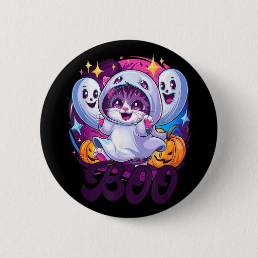 Badge Rond 5 Cm Chat fantôme Boo (Devant)