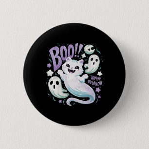 Badge Rond 5 Cm Chat fantôme Boo Kitty Halloween
