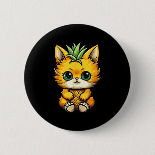 Badge Rond 5 Cm Chat Fruit Ananas Bonjour Vacances d'Été Amour de