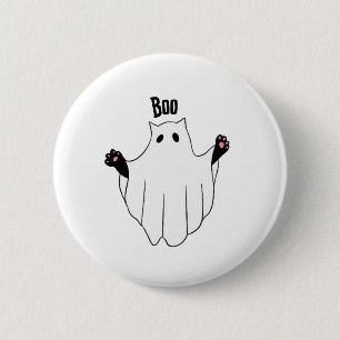 Badge Rond 5 Cm Chat Ghost Boo Halloween Funny Chat Noir Éffrayant
