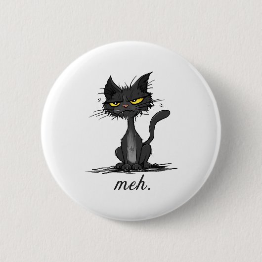 Badge Rond 5 Cm CHAT GRINCHEUX - Drôle de chat Meh - Cadeau pour D (Devant)