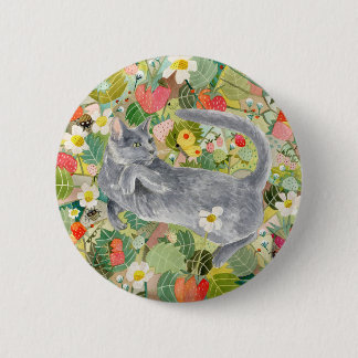 Badge Rond 5 Cm Chat gris dans le bouton Patch de fraise