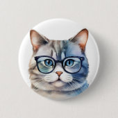 Badge Rond 5 Cm Chat gris d'aquarelle douce (Devant)