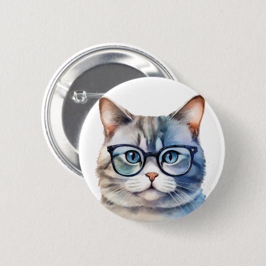 Badge Rond 5 Cm Chat gris d'aquarelle douce (Devant & derrière)