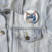 Badge Rond 5 Cm Chat gris d'aquarelle douce (En situation)